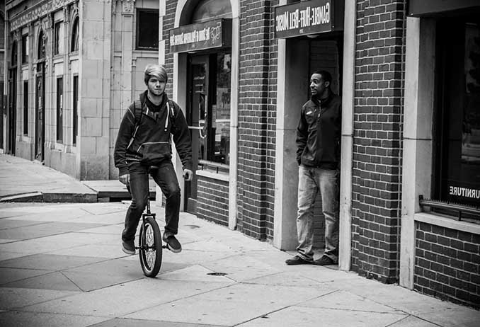 Consider potential risks when riding a unicycle to commute in public paths
